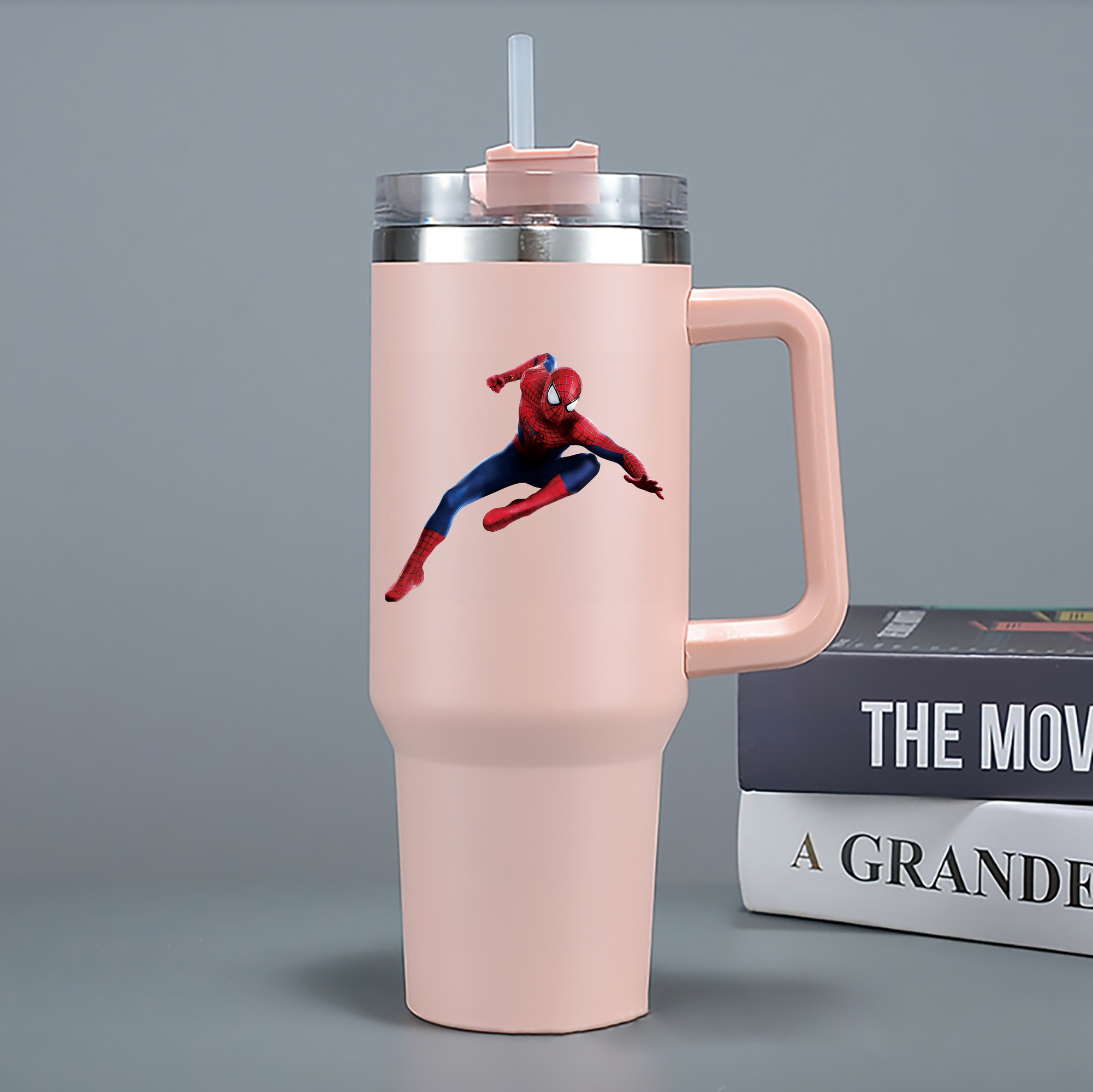 （画像用） Spider Man スパイダーマン 1200mL車用タンブラー - クリスタルステッカー（プラスチックストロー付き）
